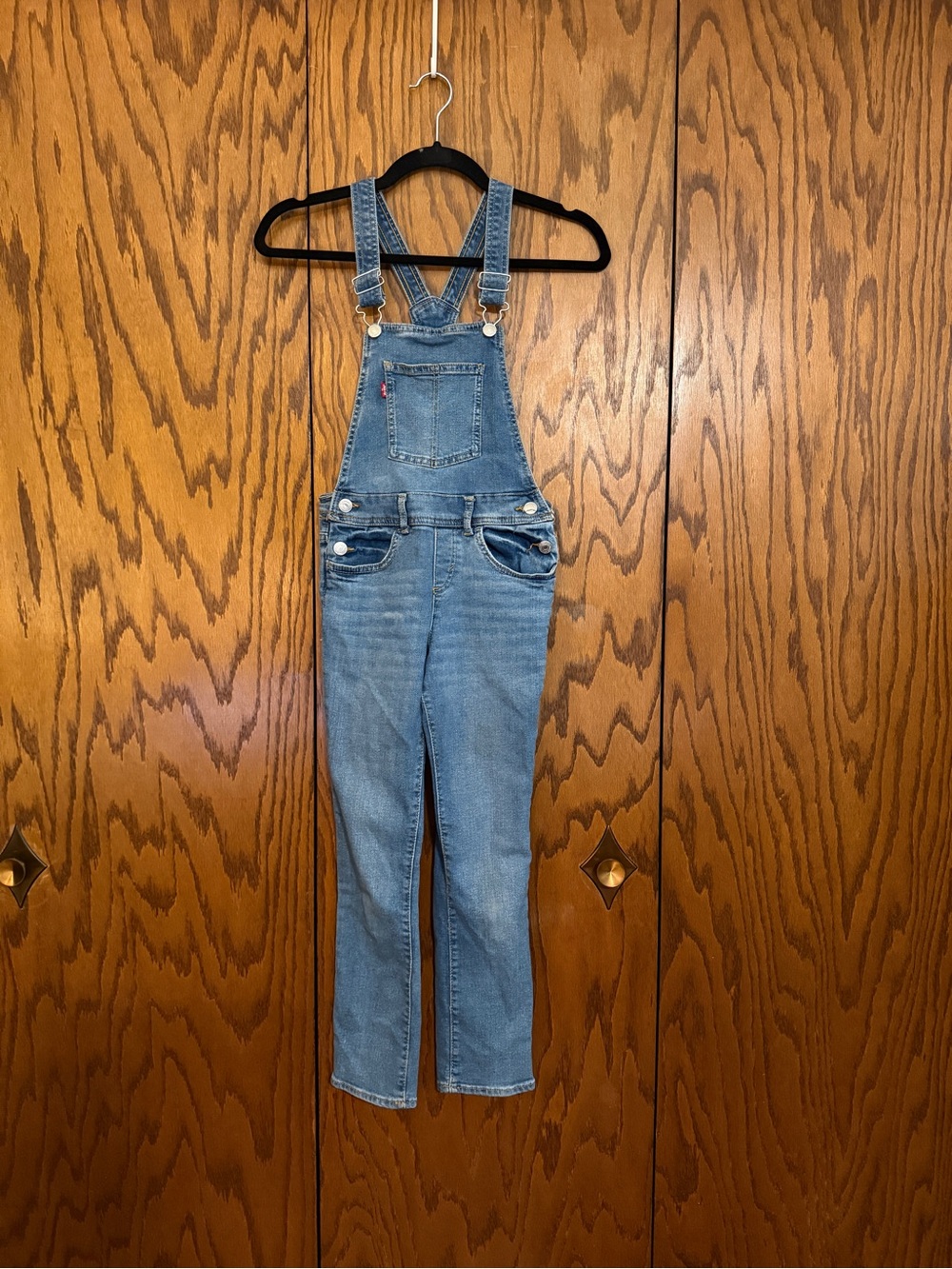 Levi's Light Blue Denim Overalls with Yellow Stitching